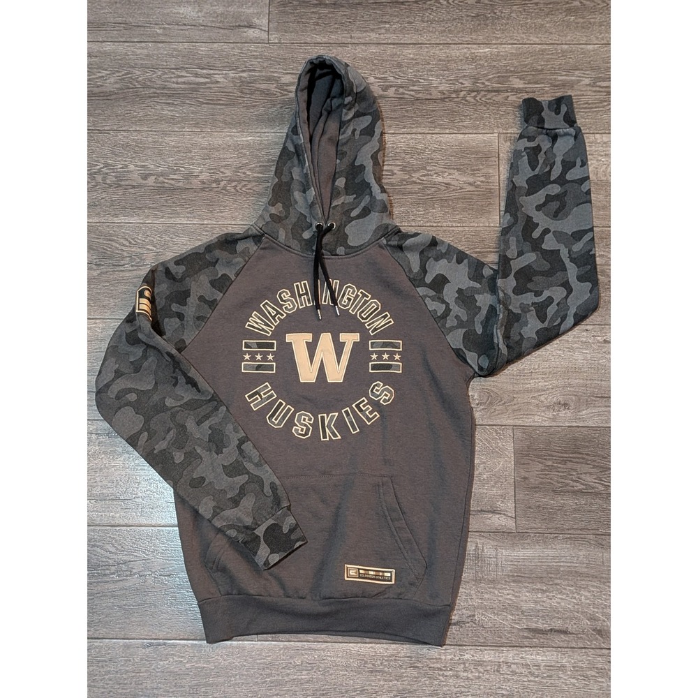 Colosseum Washington Huskies Hoodie Mens Small Grey Camo Raglan Pullover Fleece